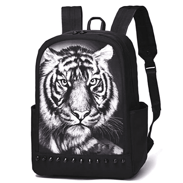 Leather Backpack School College Bookbag Travel Office Bag Laptop Backpack for Women Men Wolf Print Paw Black White 